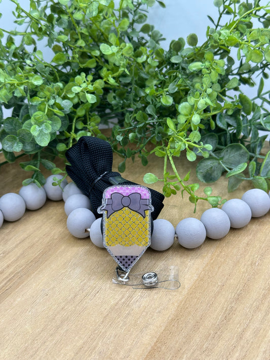 Teacher Pencil lanyard with retractable badge reel