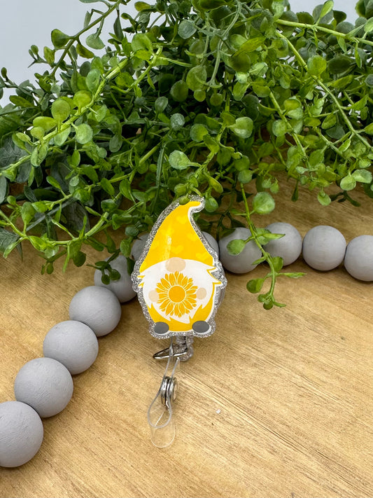 Sunflower Gnome retractable badge reel