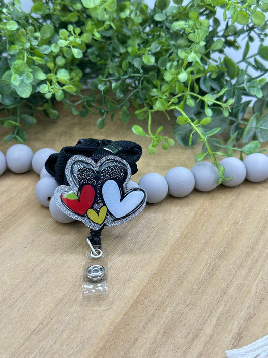 Teacher heart doodle lanyard with retractable badge reel