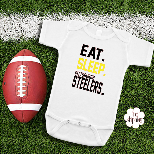 Eat Sleep Football baby bodysuit, Pittsburgh Football