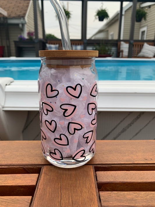 Hearts 16 oz Glass can