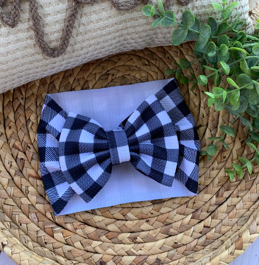Black and White Plaid Baby Head Wrap