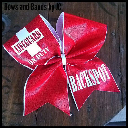 Lifeguard on duty cheer bow, backspot cheer bow