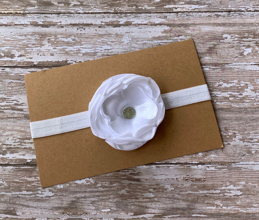 White flower baby headband, christening baby headband