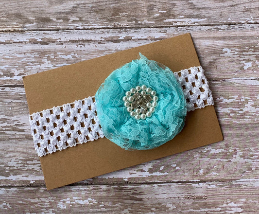 Blue lace flower baby headband