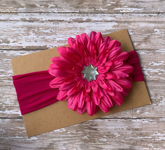 Pink flower baby headband