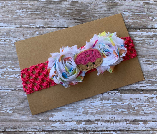 Donut shabby flower baby headband