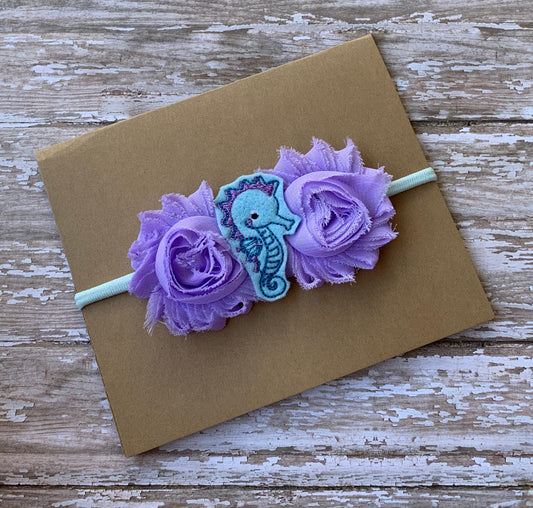 Seahorse shabby flower baby headband