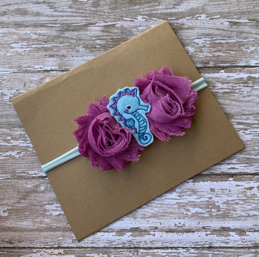 Seahorse shabby flower baby headband