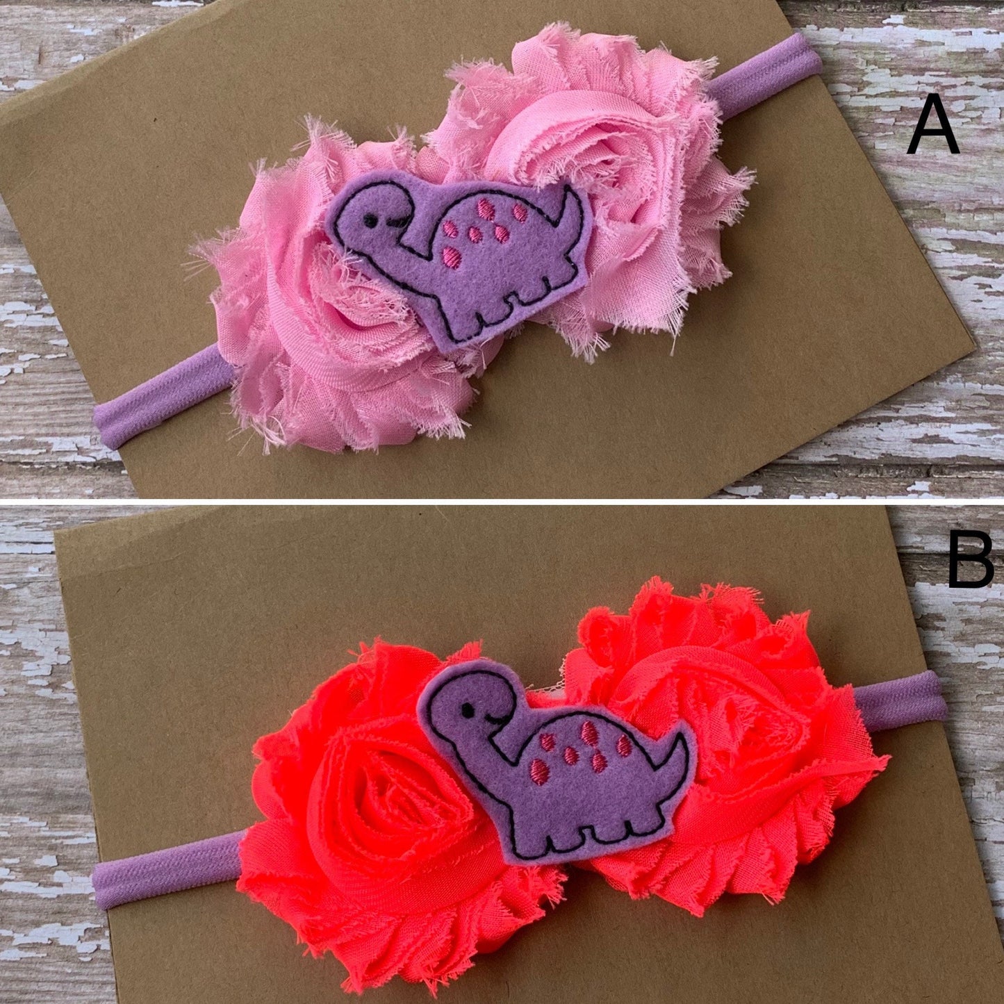 Dinosaur shabby flower baby headband