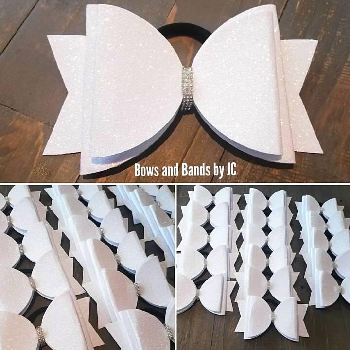 White glitter cheer bow