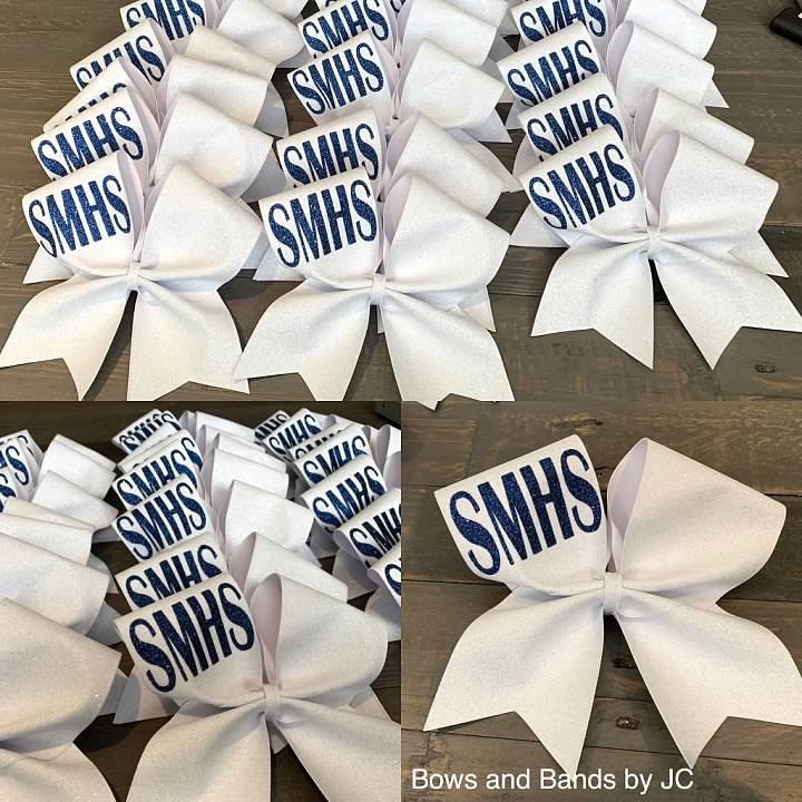 White Glitter Team Name Cheer Bow