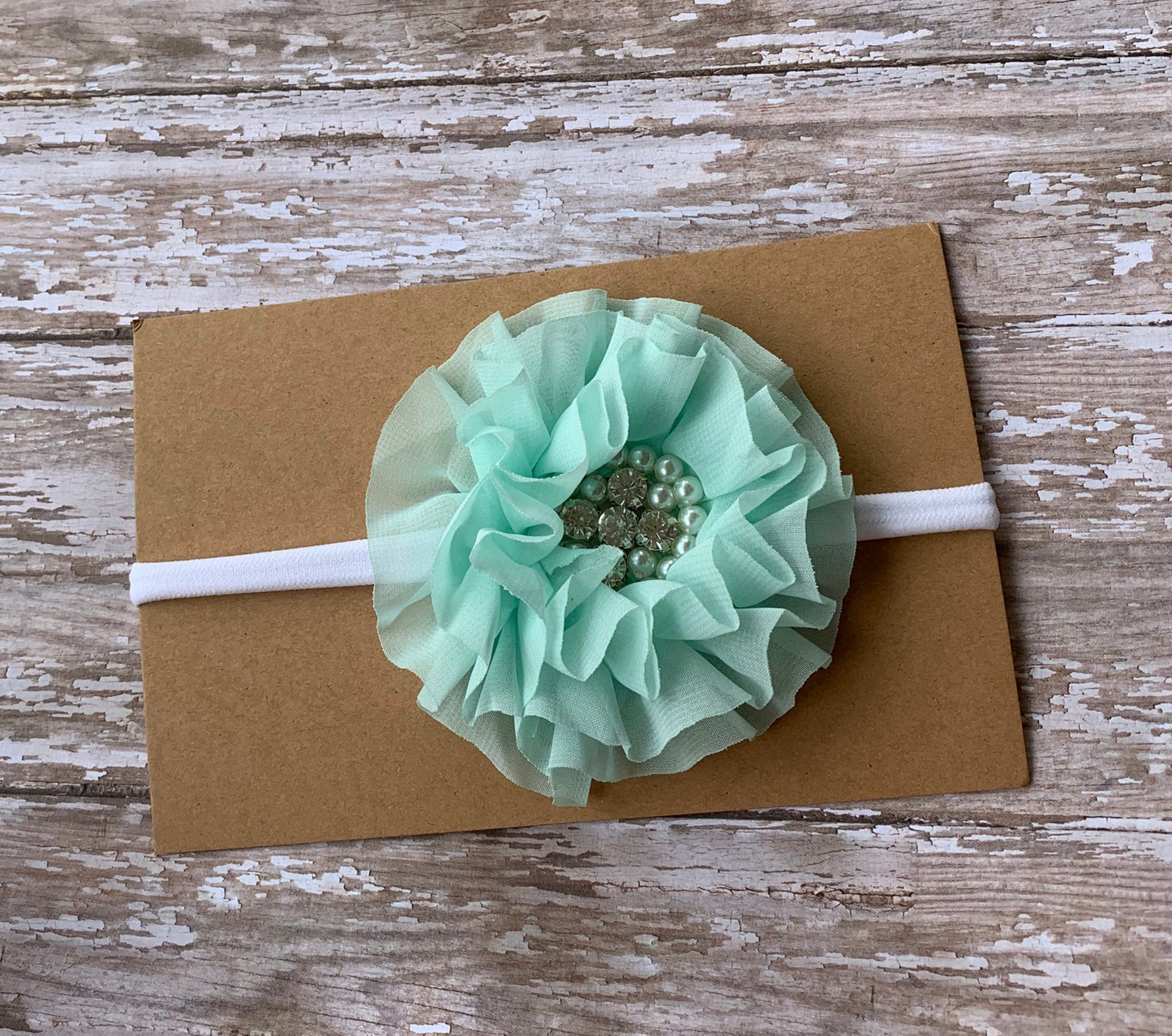 Mint flower baby headband