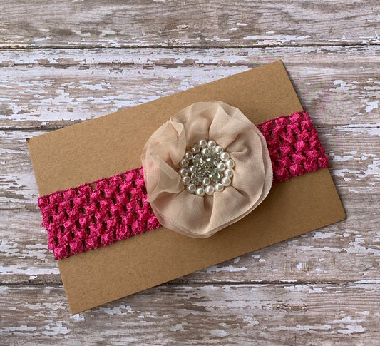 Tan and pink baby flower headband