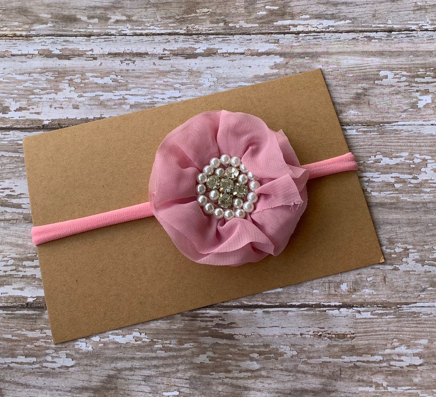 Pink flower baby headband