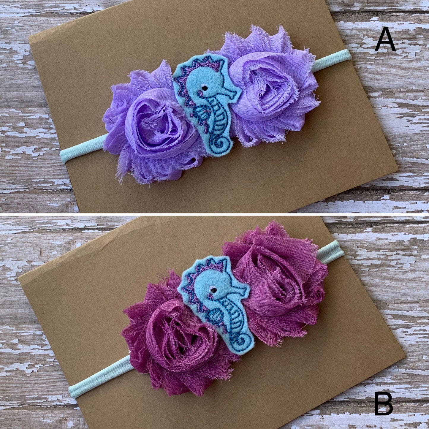 Seahorse shabby flower baby headband