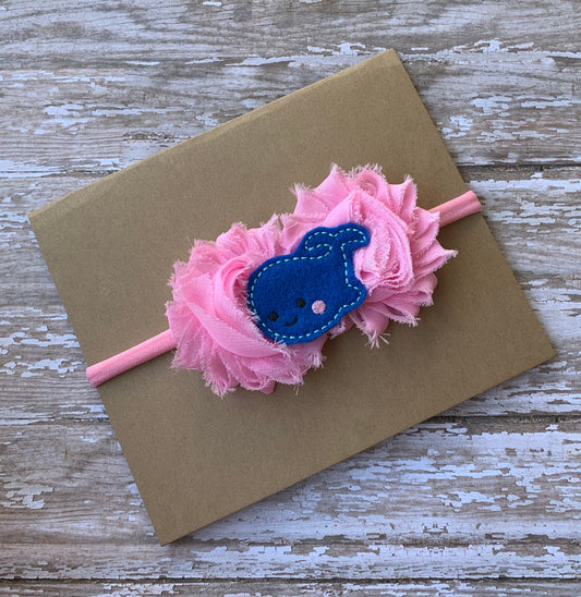 Whale shabby flower baby headband