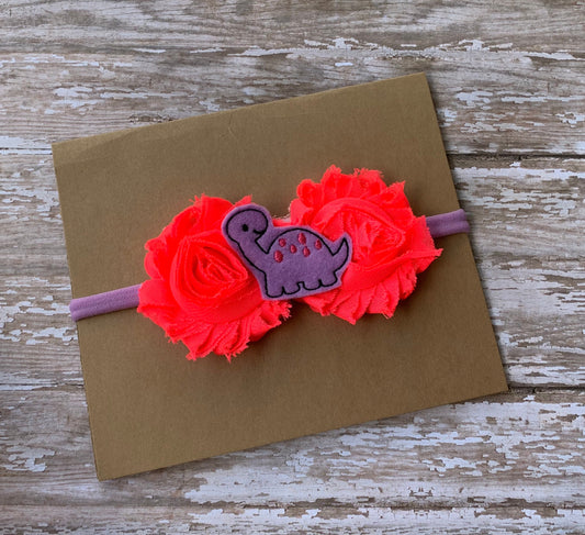 Dinosaur shabby flower baby headband