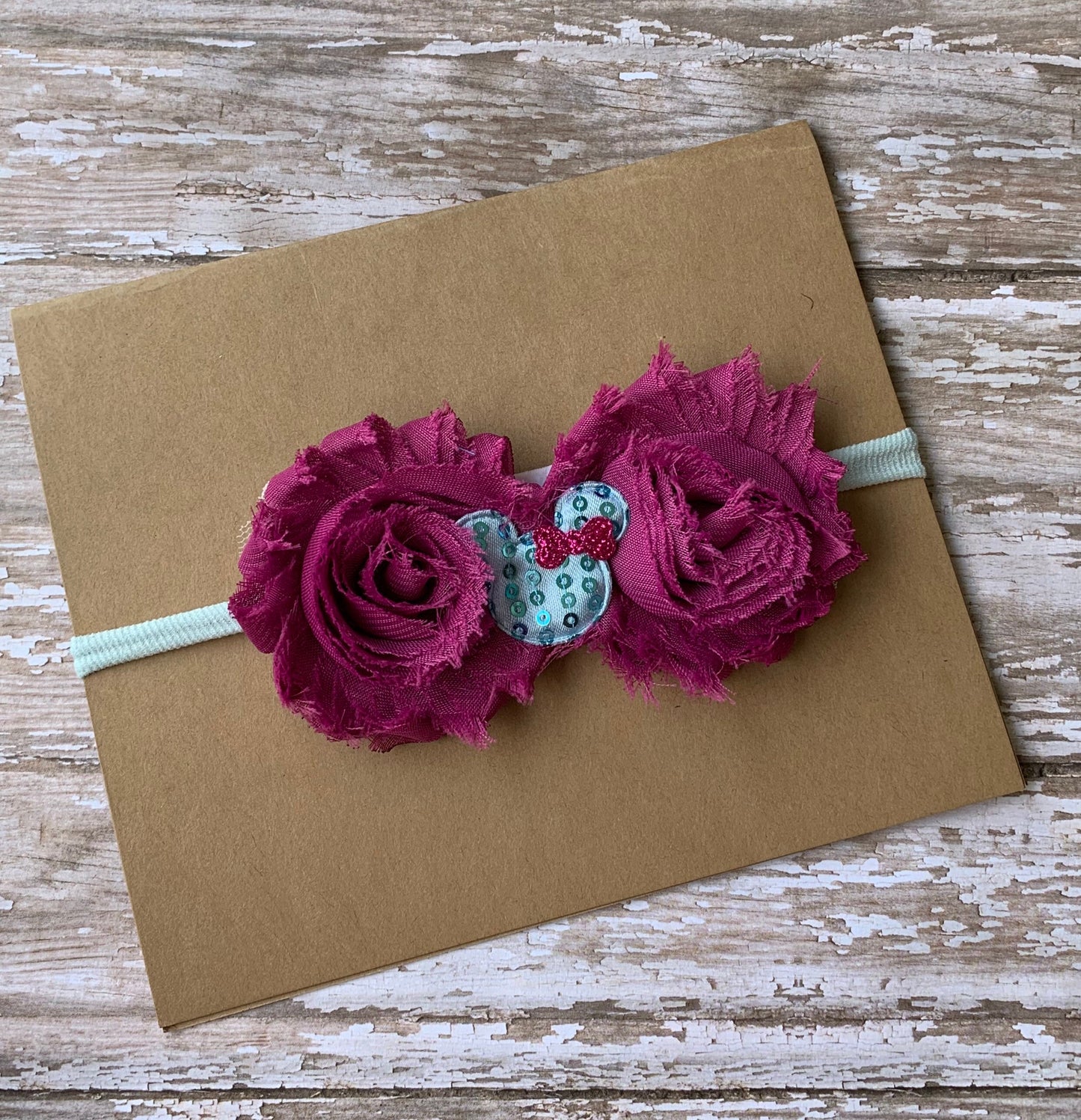 Mouse shabby flower baby headband