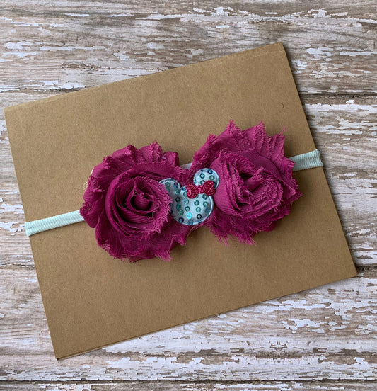 Mouse shabby flower baby headband