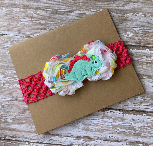 Dinosaur shabby flower baby headband