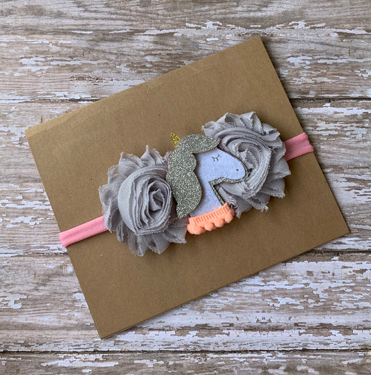 Unicorn shabby flower baby headband