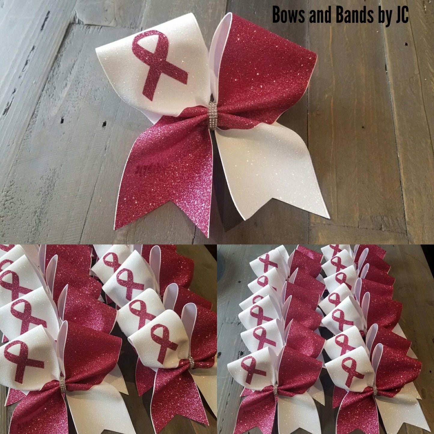 October white & pink glitter cheer bow
