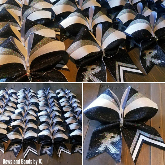 3 color letter glitter team cheer bow