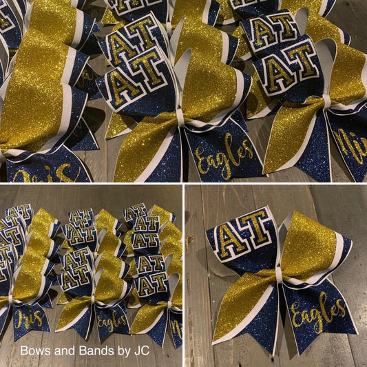 3 color glitter team name cheer bow