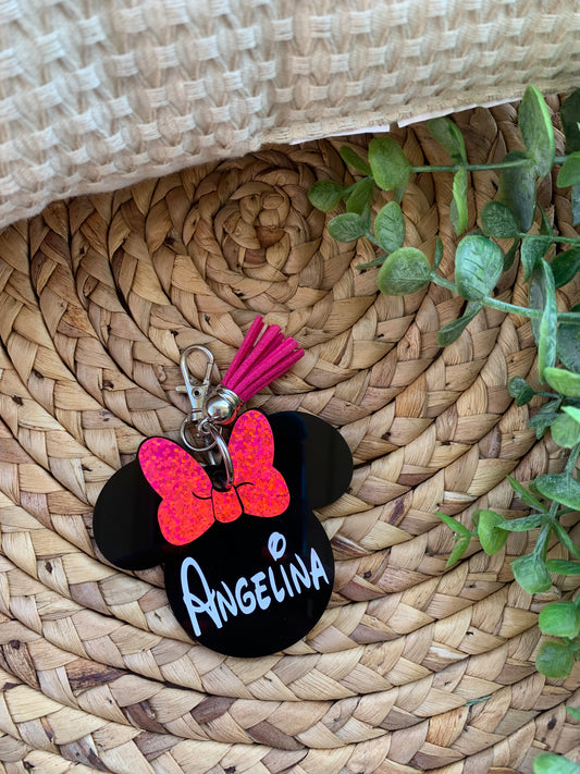 Personalized Mouse Acrylic keychain with pink bow