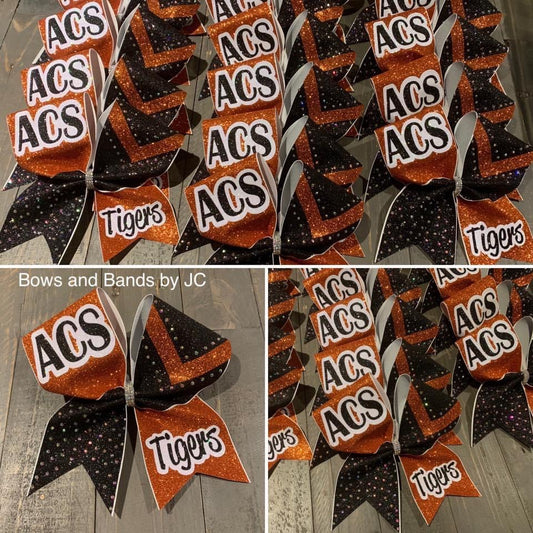 Rhinestone glitter school name 2 color cheer bow