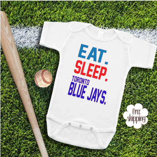 Eat Sleep Baseball baby bodysuit, Toronto Baseball