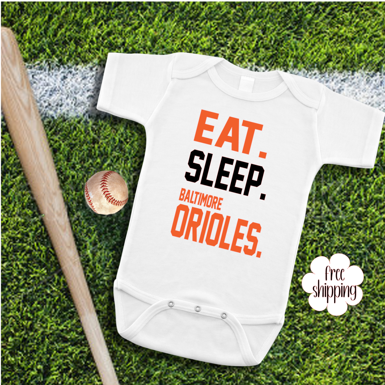 Eat Sleep Baseball baby bodysuit, Baltimore Baseball