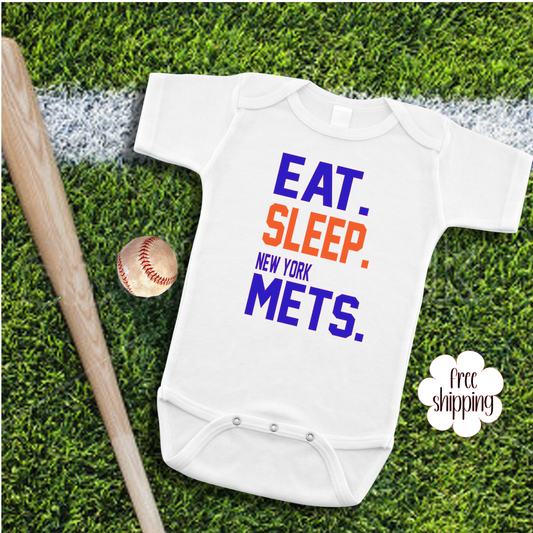 Eat Sleep Baseball baby bodysuit, NY Baseball