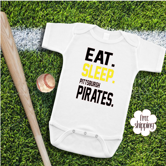 Eat Sleep Baseball baby bodysuit, Pittsburgh Baseball