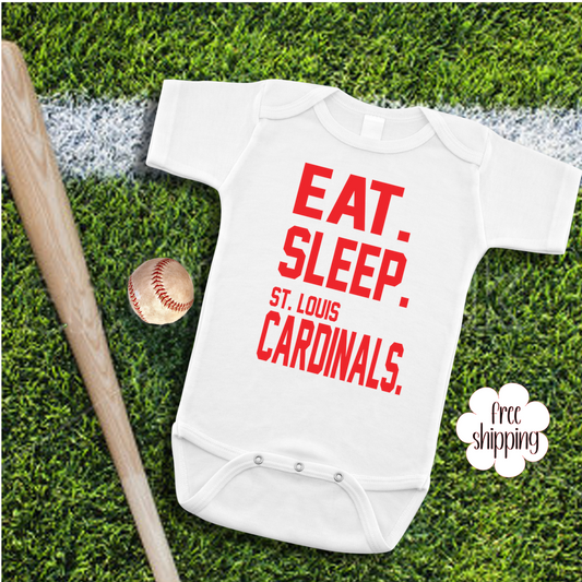 Eat Sleep Baseball baby bodysuit, St. Louis Baseball
