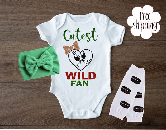 Cutest Hockey Fan baby bodysuit, Minnesota Hockey