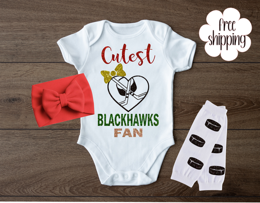 Cutest Hockey Fan baby bodysuit, Chicago Hockey
