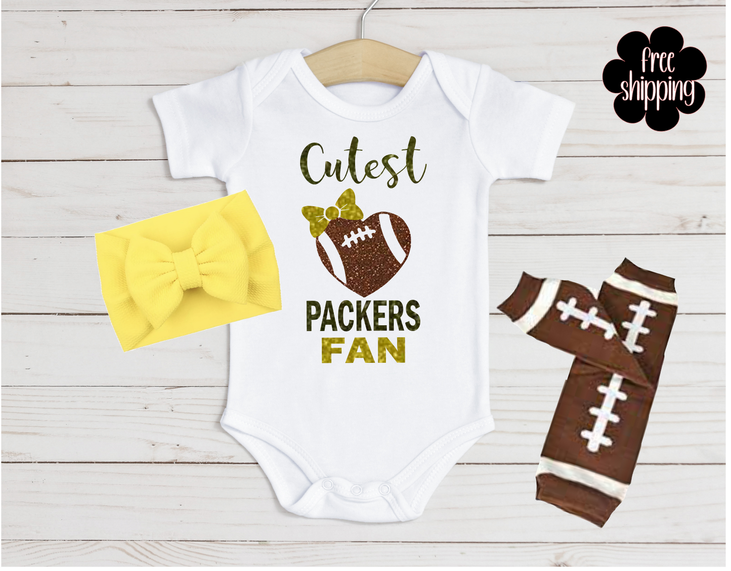 Packers Hometown Infant Football Bow Bodysuit 6M White