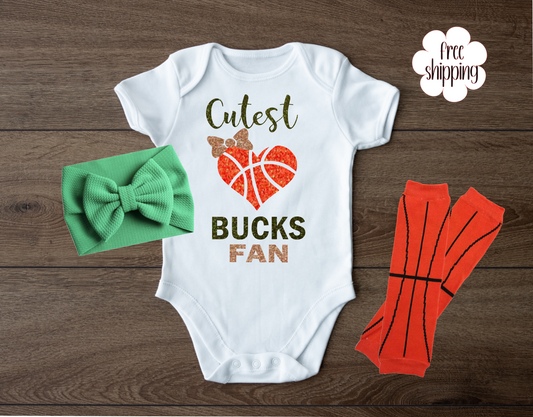 Cutest Basketball Fan baby bodysuit, Milwaukee Basketball