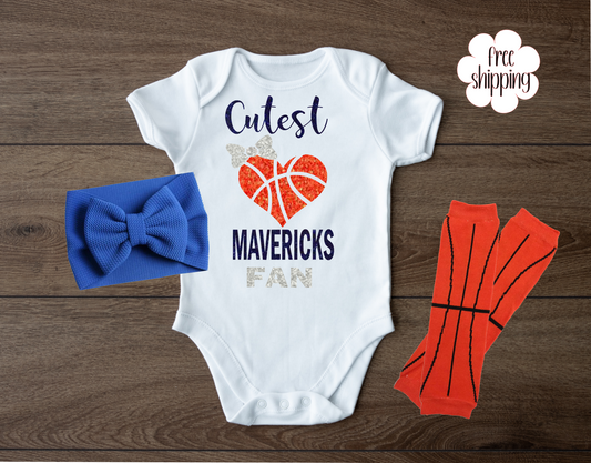 Cutest Basketball Fan baby bodysuit, Dallas Basketball