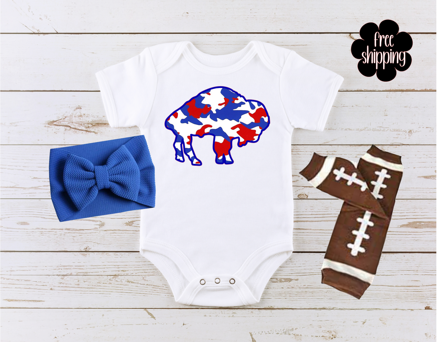 Buffalo Camo Print baby bodysuit,