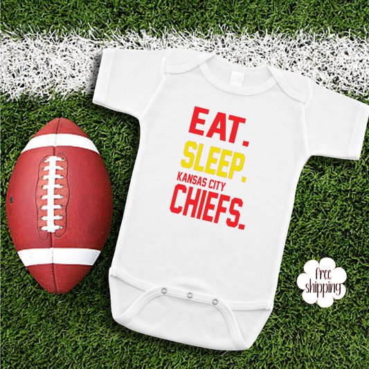 Eat Sleep Football baby bodysuit, KC Football