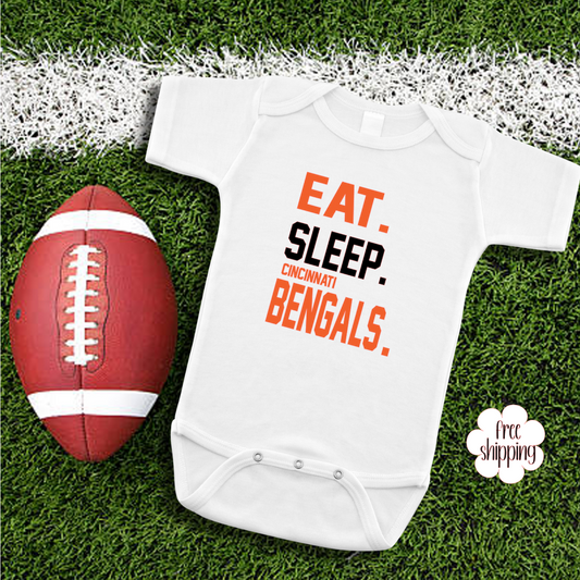 Eat Sleep Football baby bodysuit, Cincinnati Football