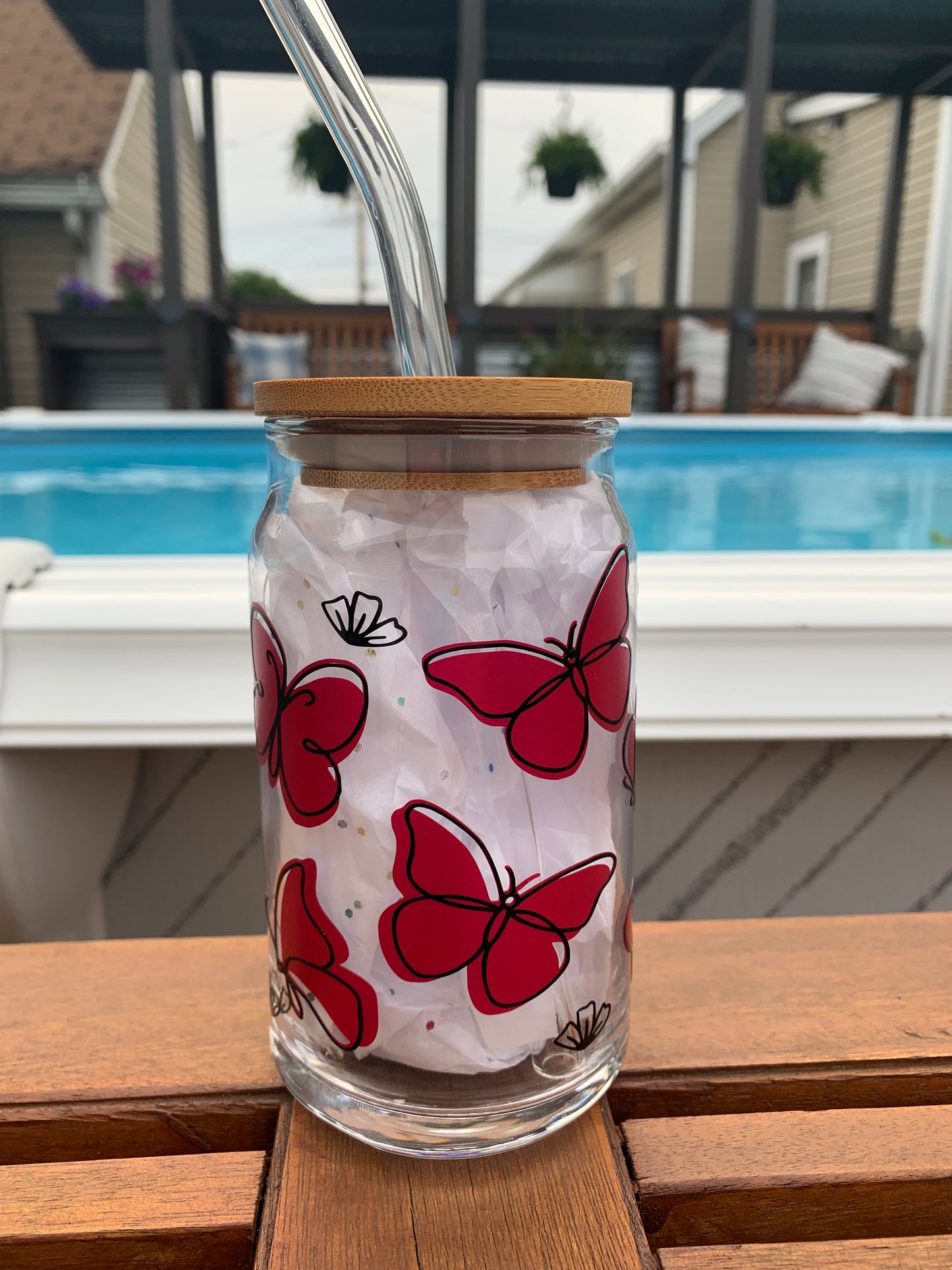 Butterflies 16 oz Glass can