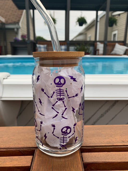 Skeletons Halloween 16 oz Glass can