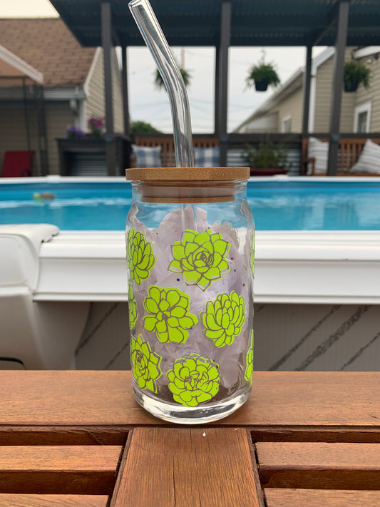 Succulent Color Changing 16 oz Glass can