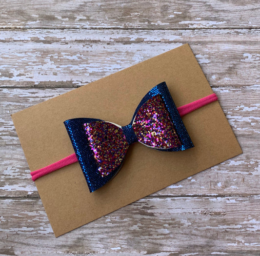 Baby bow headband, blue and pink