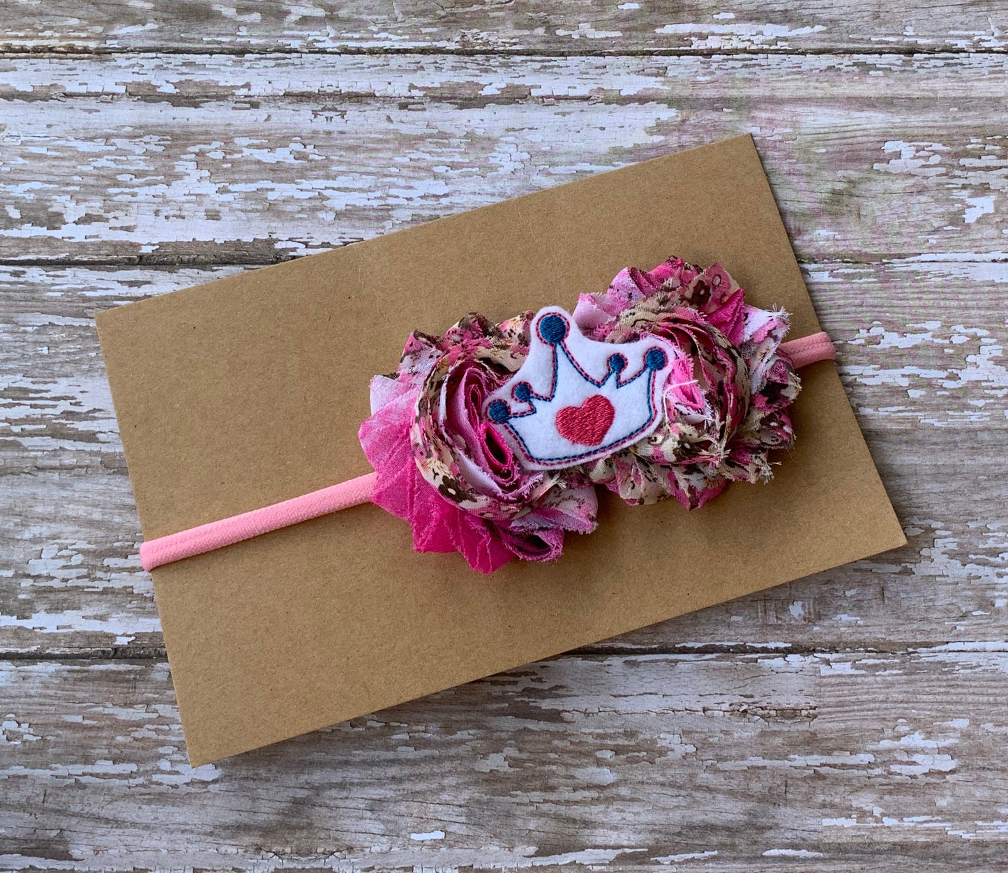 Princess crown shabby flower baby headband