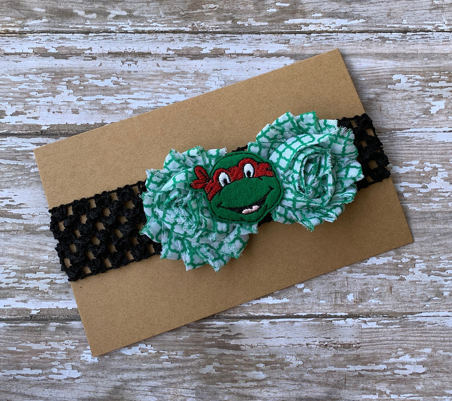 Turtle shabby flower baby headband